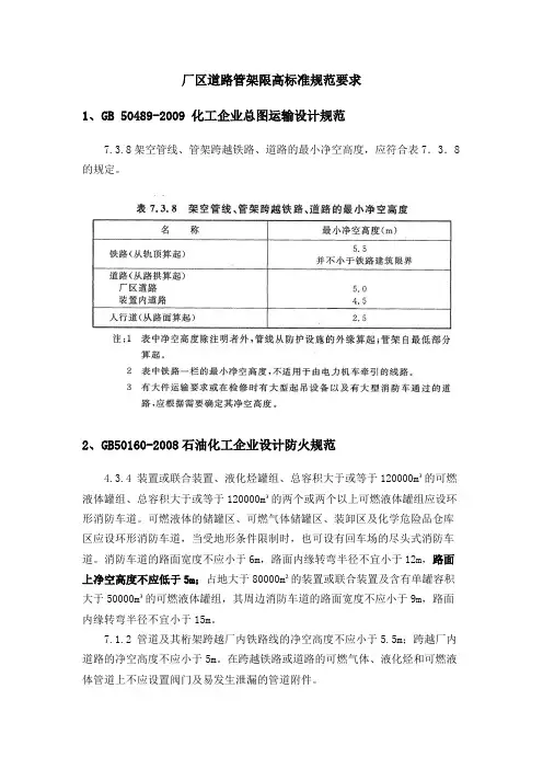 厂区道路管架限高标准规范要求