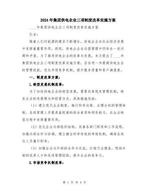 2024年集团供电企业三项制度改革实施方案