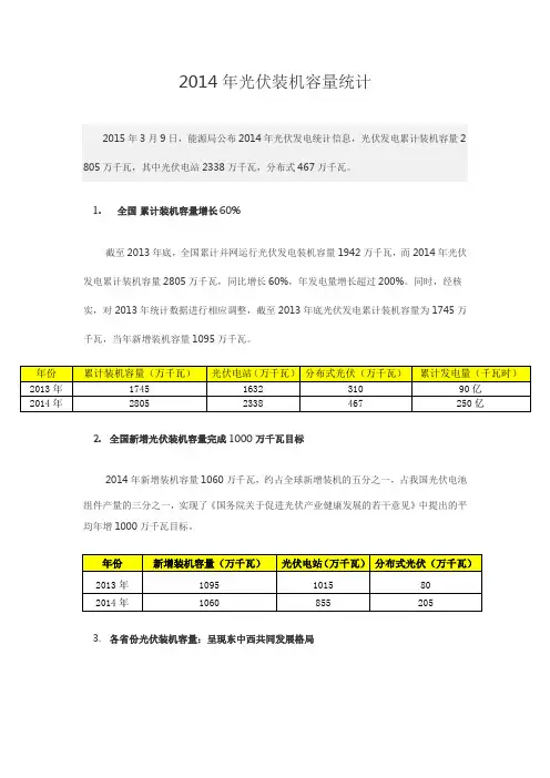 2014年国内光伏装机总量及组成
