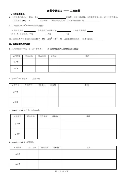 二次函数知识点归纳(导学案)