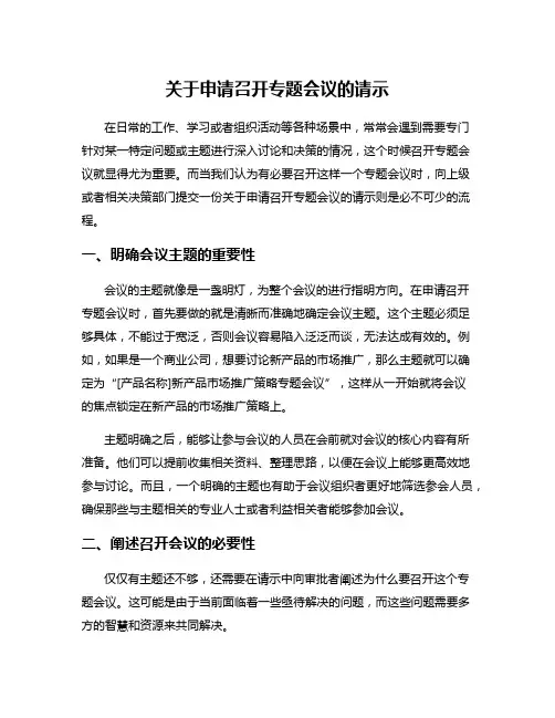关于申请召开专题会议的请示