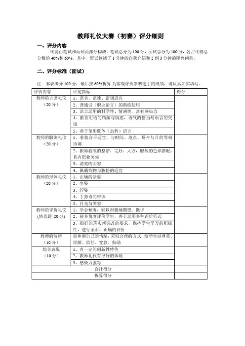 教师礼仪大赛评分细则(1)