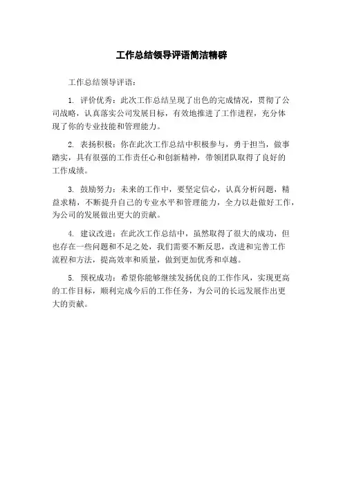 工作总结领导评语简洁精辟
