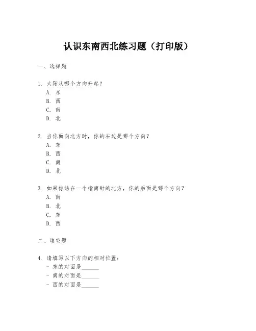 认识东南西北练习题(打印版)