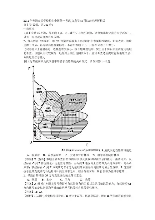 2012年高考文综地理山东卷