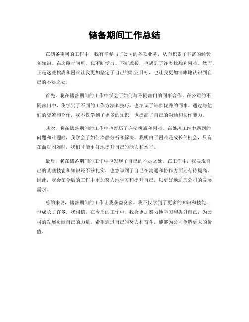 储备期间工作总结