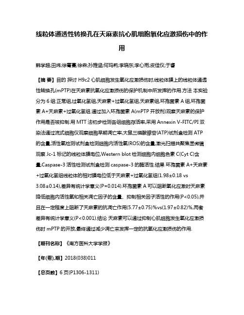 线粒体通透性转换孔在天麻素抗心肌细胞氧化应激损伤中的作用