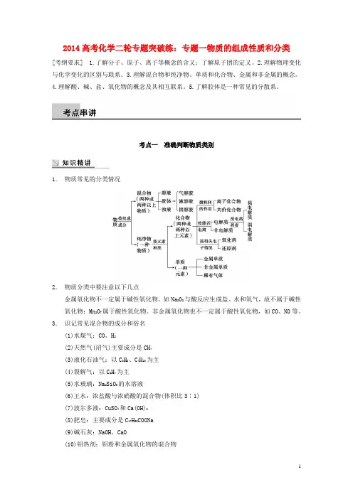 2014高考化学二轮专题突破练 专题一物质的组成性质和分类