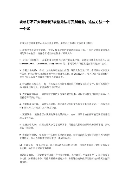 表格打不开如何修复