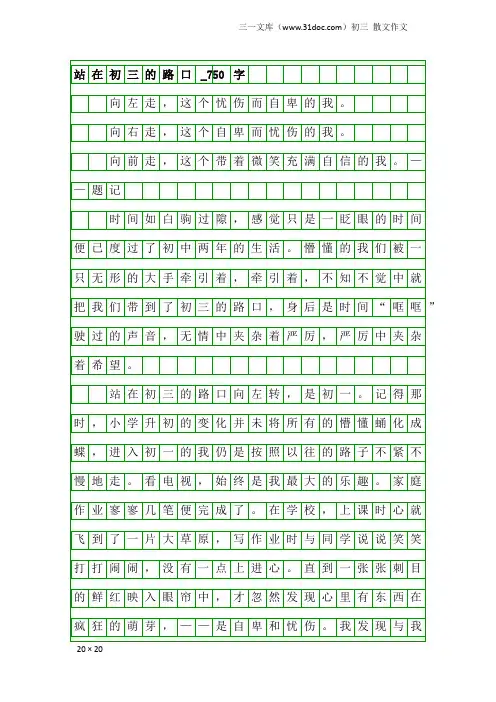 初三散文作文：站在初三的路口_750字