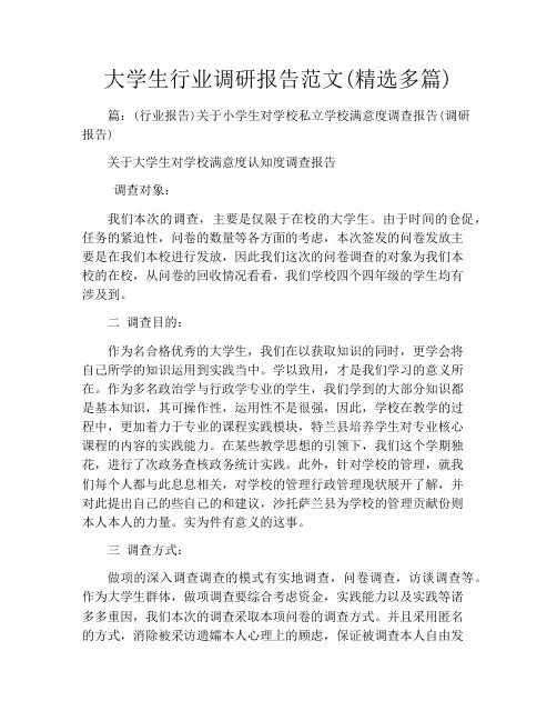 大学生行业调研报告范文(精选多篇)