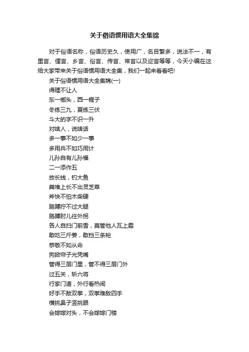 关于俗语惯用语大全集锦