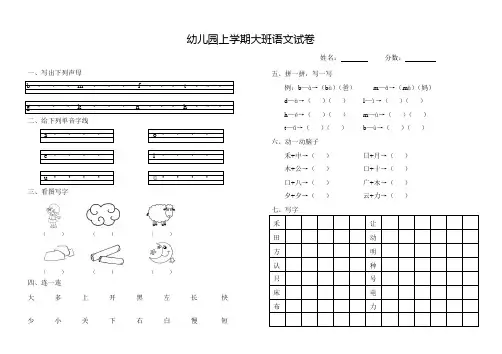 (完整版)幼儿园(大班)语文试卷