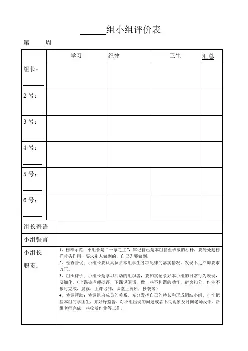 小组评价表