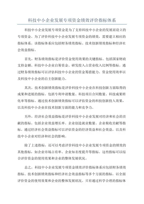 科技中小企业发展专项资金绩效评价指标体系