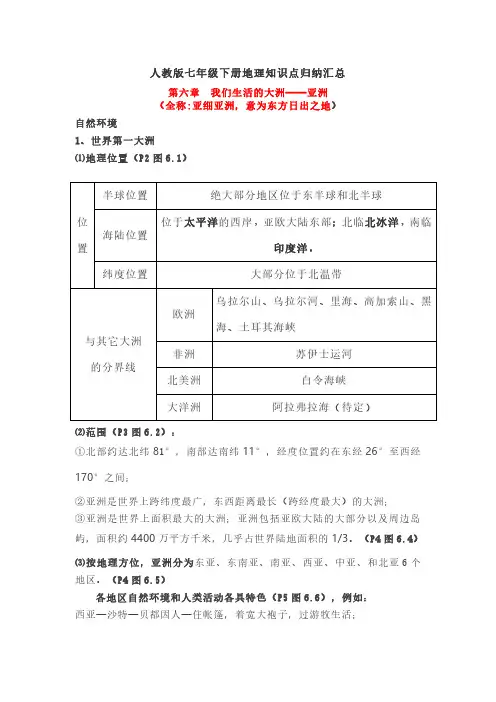 人教版七年级下册地理知识点归纳