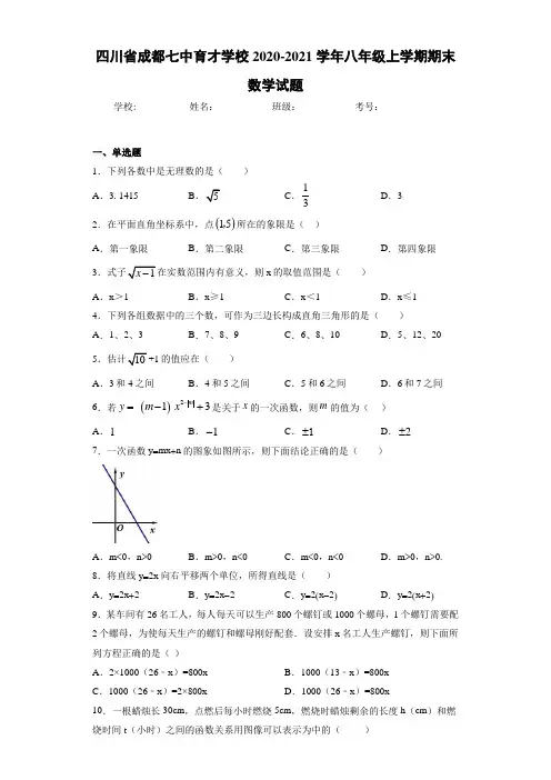 2020-2021学年八年级上学期期末数学试题559