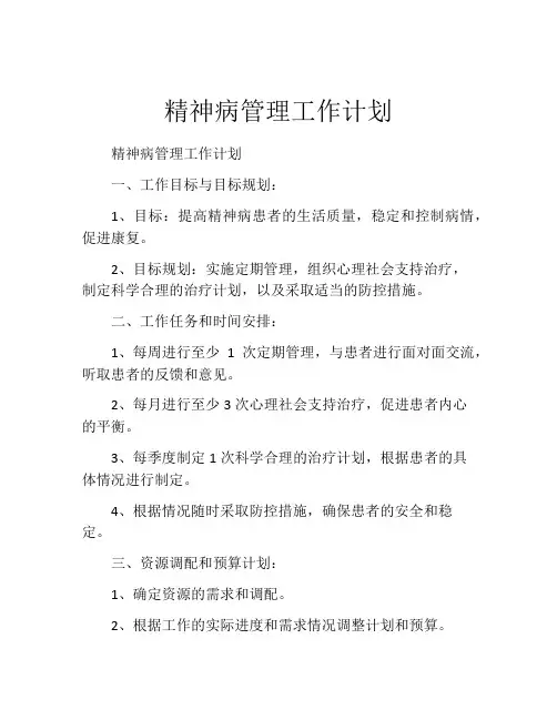 精神病管理工作计划