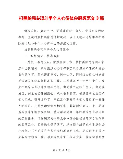 扫黑除恶专项斗争个人心得体会感想范文3篇