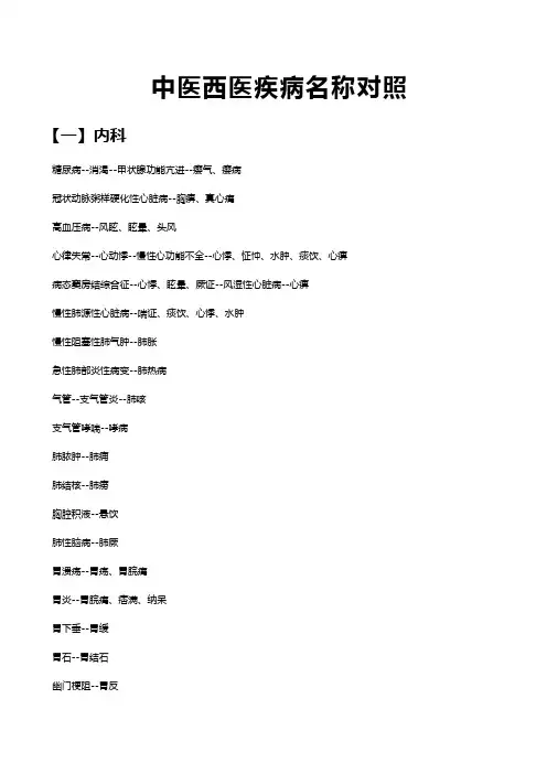 (完整版)中医西医疾病名称对照