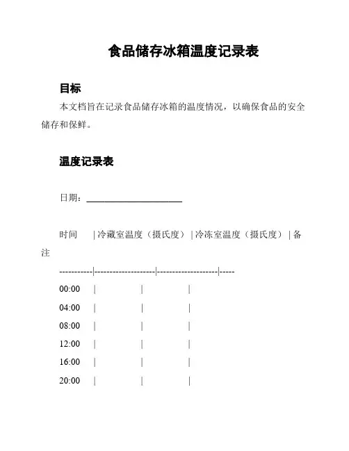 食品储存冰箱温度记录表