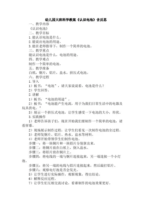 幼儿园大班科学教案《认识电池》含反思