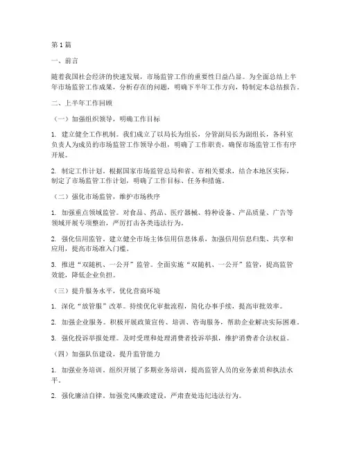 监管半年总结报告范文(3篇)