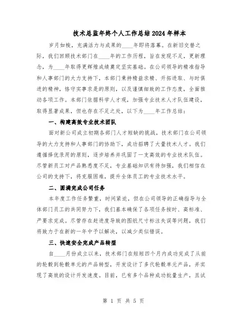 技术总监年终个人工作总结2024年样本（3篇）