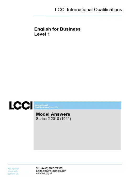 LCCI商务英语2010年一级EFB1资格考试 试题及答案