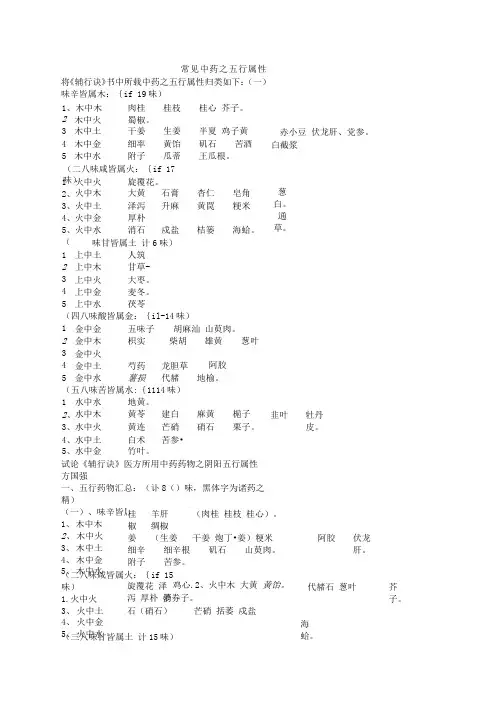 常见中药之五行属性