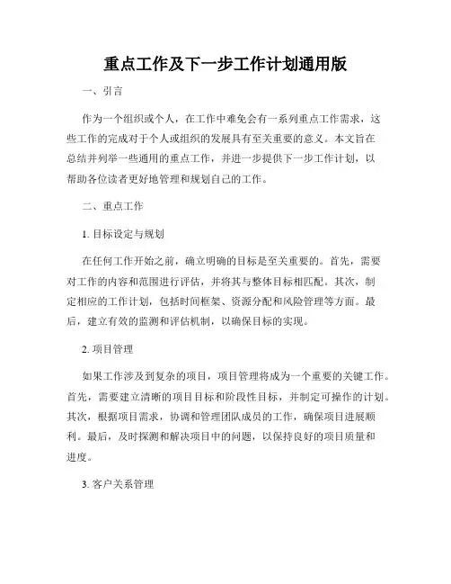 重点工作及下一步工作计划通用版