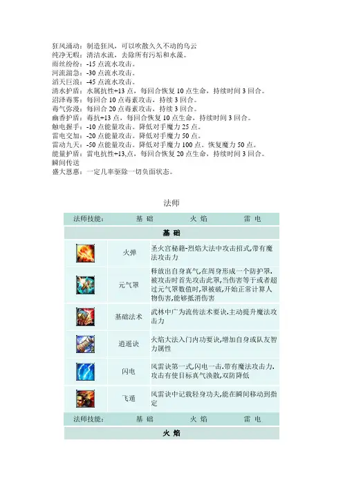 各职业技能之法师篇