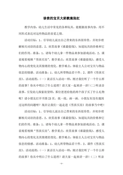 珍贵的宝贝大班教案张红