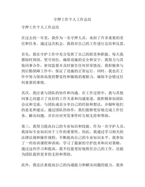 守押工作个人工作总结
