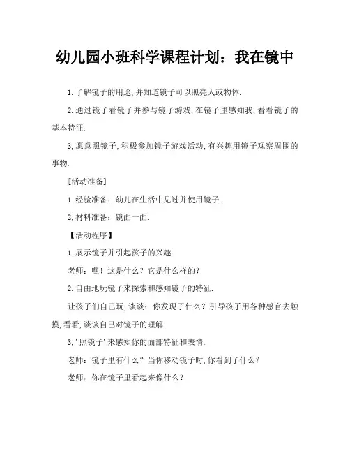 幼儿园小班科学教案：镜子里的我