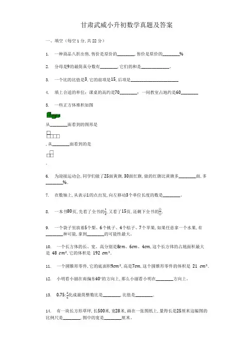 甘肃武威小升初数学真题及答案