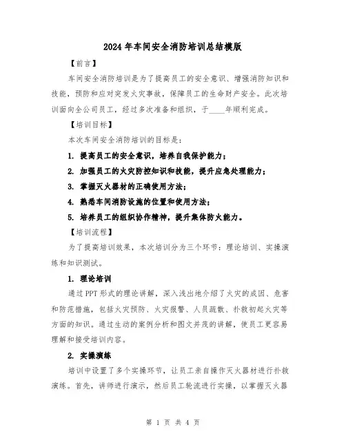 2024年车间安全消防培训总结模版(2篇)