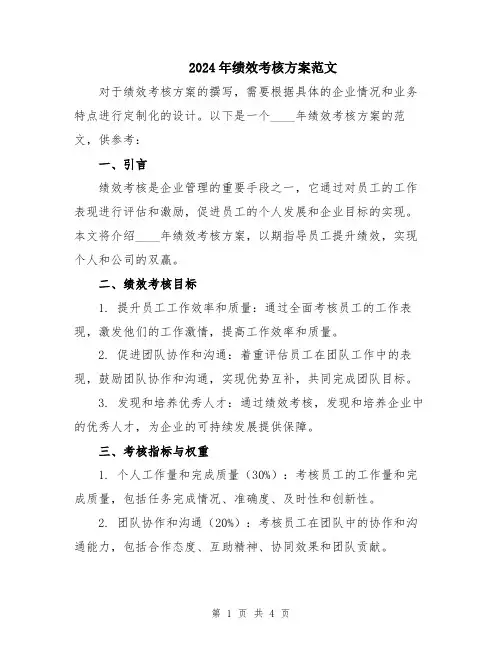 2024年绩效考核方案范文