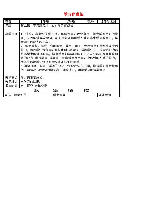 七年级道德与法治上册第一单元成长的节拍第二课学习新天地第1框学习伴成长电子教案新人教版