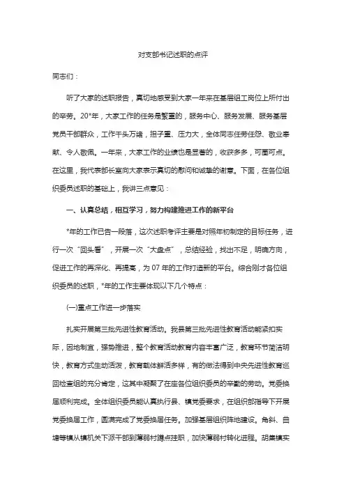 对支部书记述职的点评