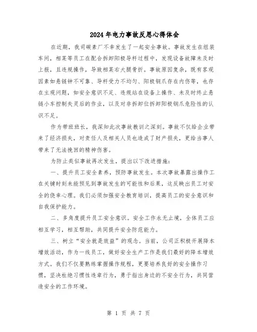 2024年电力事故反思心得体会(6篇)