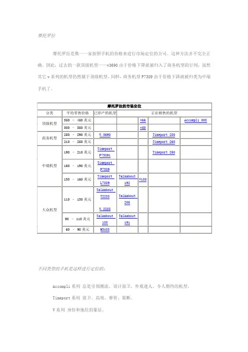 摩托罗拉手机的分类