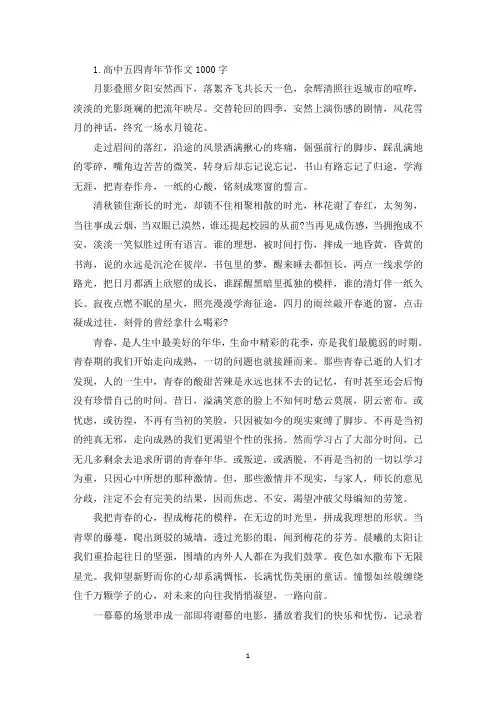 高中五四青年节作文1000字【10篇】(精选)