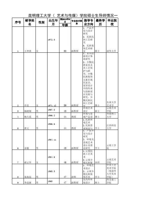昆明理工大学(艺术与传媒学院)硕士生导师情况一览表