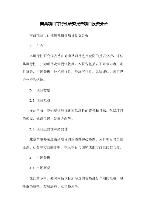 南昌项目可行性研究报告项目投资分析