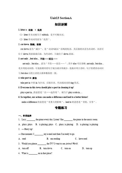 人教版九年级全册英语Unit13 SectionA  知识讲解+专题练习学案(含答案)