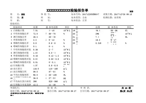 医院化验单模板-血常规