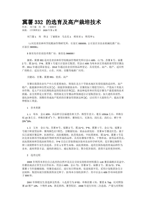 冀薯332 的选育及高产栽培技术