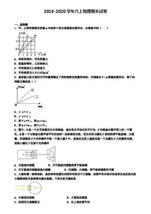 〖精选9套试卷〗四川省绵阳市2020年初二(上)物理期末预测试题