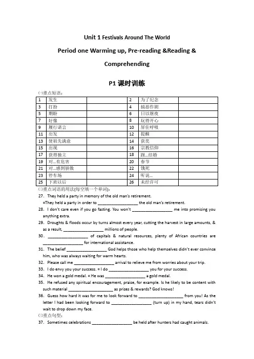 人教版高中英语必修3Unit1 Festivals around the worldperiod 1
